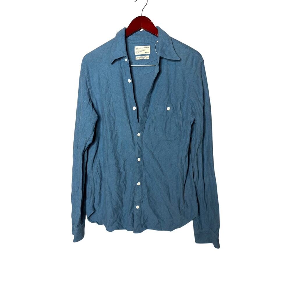 United Arrows Japan Mens L Blue Terry Cloth Button Up Shirt Long Sleeve